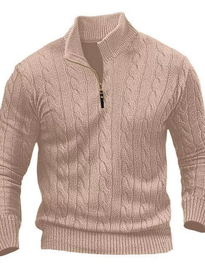 Men's Cable Knit Half-zip Sweater Plus Size in Black, close-up detail