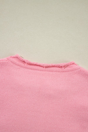 Blush pink knit sweater with notch neck detail
