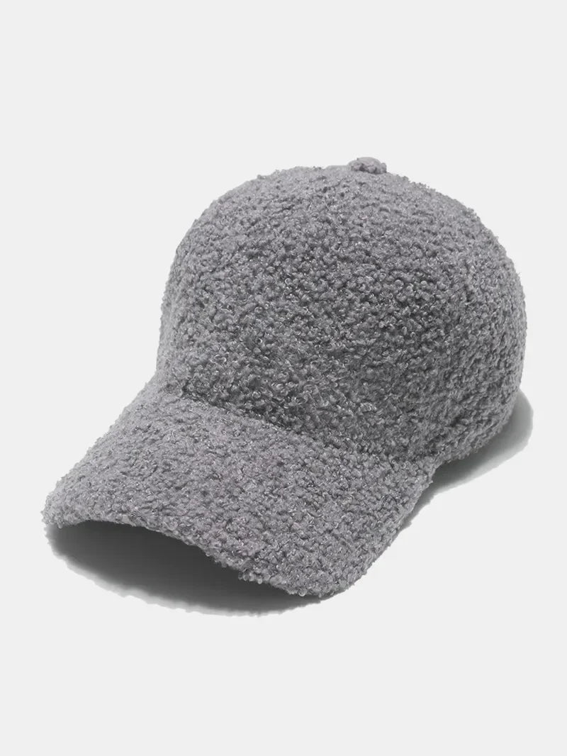 Gray textured sherpa baseball cap with adjustable strap