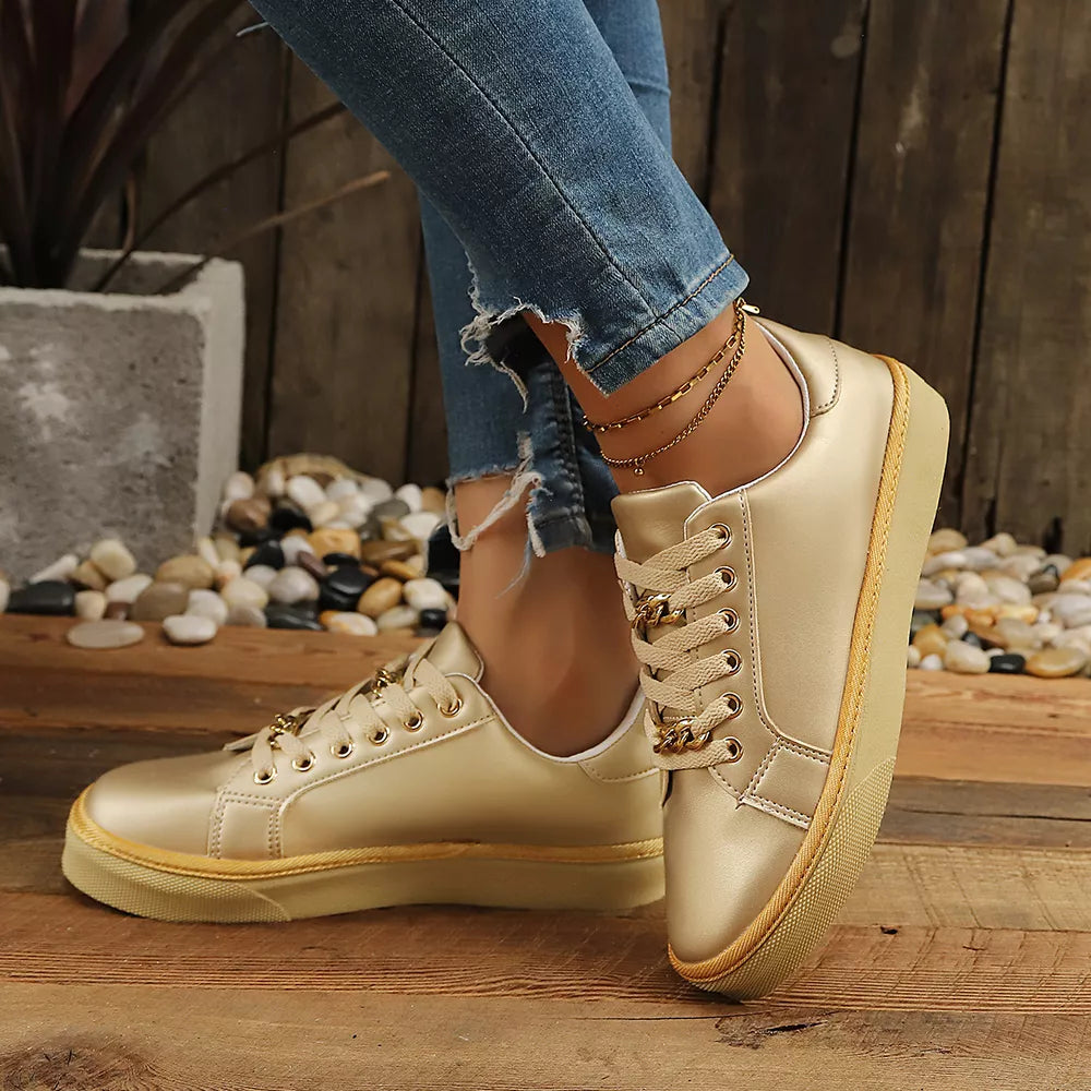 Round Toe Platform Sneakers in White, view 14