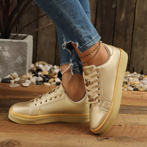 Round Toe Platform Sneakers in White, view 14