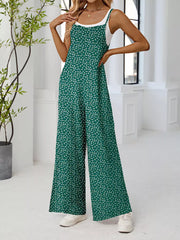 Floral Print Wide Leg Spaghetti Strap Overalls, view 15