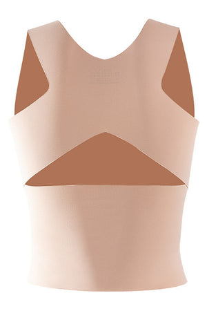 Apricot sculpting hook-and-eye bodice tank top with criss-cross straps and cut-out detail.