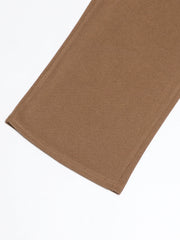 Brown ribbed knit lounge pants with a relaxed fit and stitched hem.
