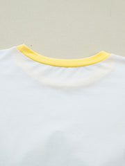 White cotton t-shirt with yellow crew neck detail