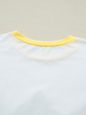 White cotton t-shirt with yellow crew neck detail