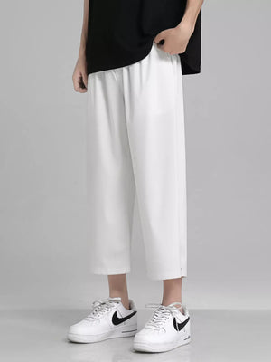 Men's Full Size Loose Fit Cropped Pants in White, front view