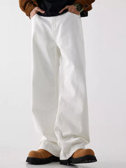 Men's Wide Leg Jeans With Pockets in White, model styling view
