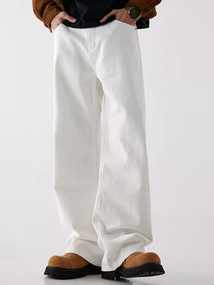 Men's Wide Leg Jeans With Pockets in White, model styling view