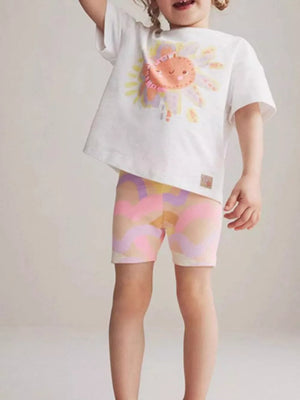 Playful cartoon sun cotton t-shirt for babies and children.