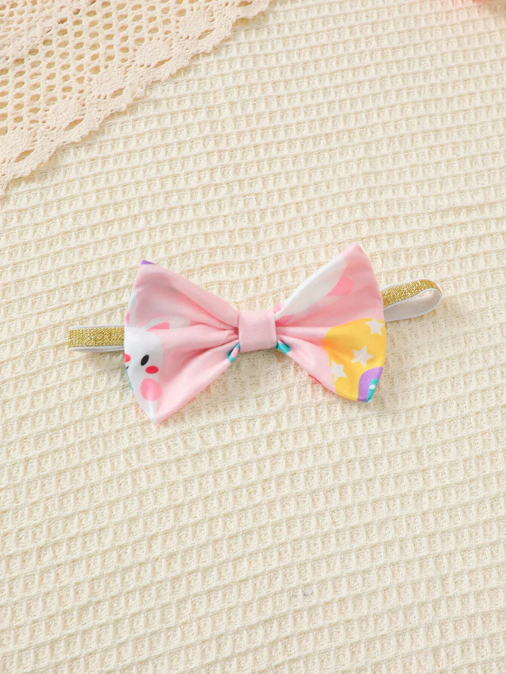 Pink baby headband with bunny and star print bow