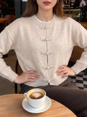 Button-down Long-sleeve Top in Apricot, close-up detail
