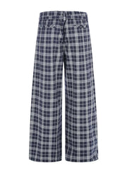 Men S Plaid Wide-leg Pants in Blue, close-up detail