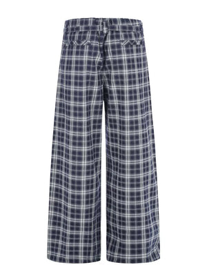 Men S Plaid Wide-leg Pants in Blue, close-up detail