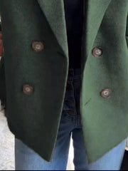 Green double-breasted wool blend blazer with brown buttons