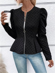Puff Sleeve Textured Jacquard Jacket in Pink, side view