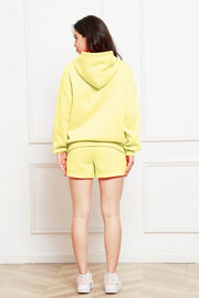Light Yellow hooded loungewear set with shorts and a hoodie.