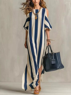 Striped Cold Shoulder Maxi Dress, front view