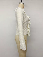 Ruffled Long-sleeve Tie-front Blouse, front view
