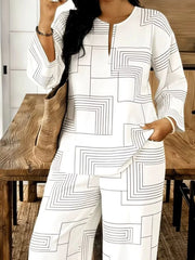 Geometric Print Relaxed Two-piece Ensemble