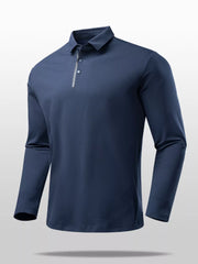 Navy long sleeve polo shirt with quarter zip and classic fit