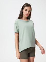 Relaxed fit light green performance tee with short sleeves and a crew neck.