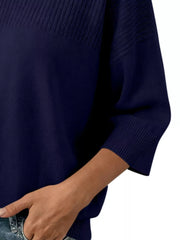 Elegant Crew Neck Eyelet Ribbed Sweater in Pink, product detail