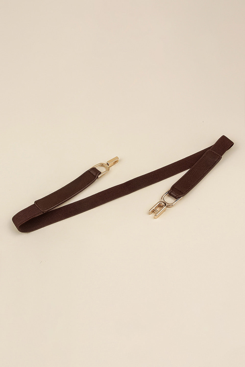 Elasticated hook-clasp waist belt in mocha with gold-tone hardware.