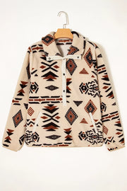 Aztec Print Fleece Snap Down Sweatshirt in Black, alternate angle
