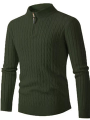 Men's Cable Knit Half-zip Sweater Plus Size in Black, model styling view