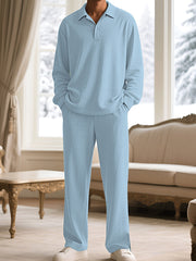 Men's Textured Long Sleeve Top And Pants Set, close-up detail