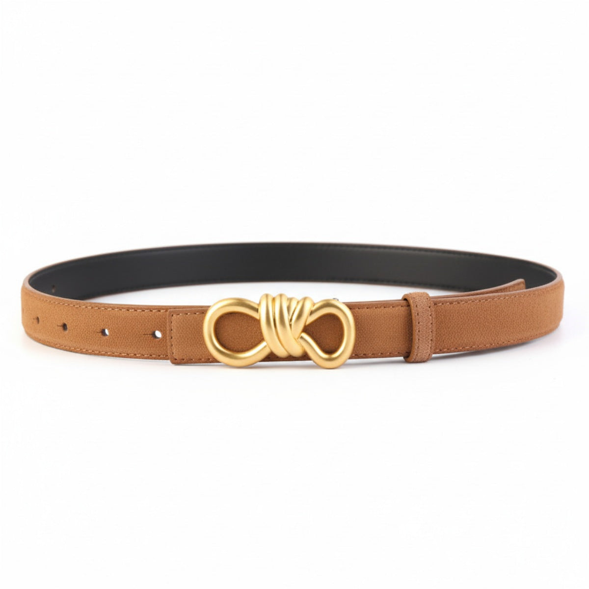 Brown cowhide leather belt with gold knot buckle detail