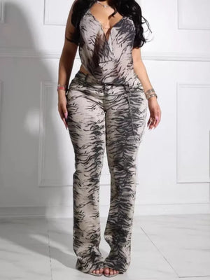 Animal Print Sleeveless Top And Pants Set in Zebra, front view