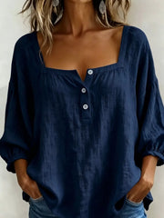 Full Size Square Neck Button Detail Blouse, back view