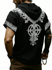 Men's Full Size Printed Hooded Short Sleeve Top in White, view 11