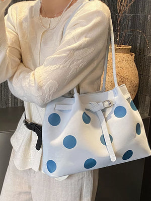 Polka Dot Medium Shoulder Bag in Pastel Blue, back view