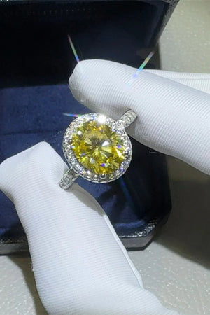 Yellow canary diamond halo ring with 925 silver band.