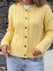Button Up Dropped Shoulder Cardigan, side view