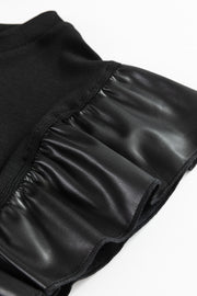 Black ribbed top with faux leather ruffled sleeves detail