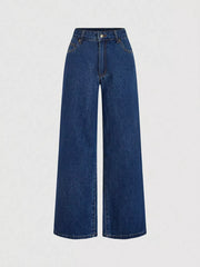 Halter Neck Denim Vest And Wide-leg Jeans Set, back view