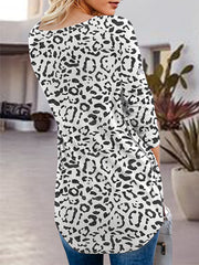 White leopard print v-neck top with side zip detail