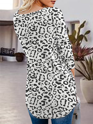 White leopard print v-neck top with side zip detail