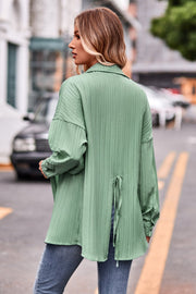 Light Green textured oversized shirt with tie back detail