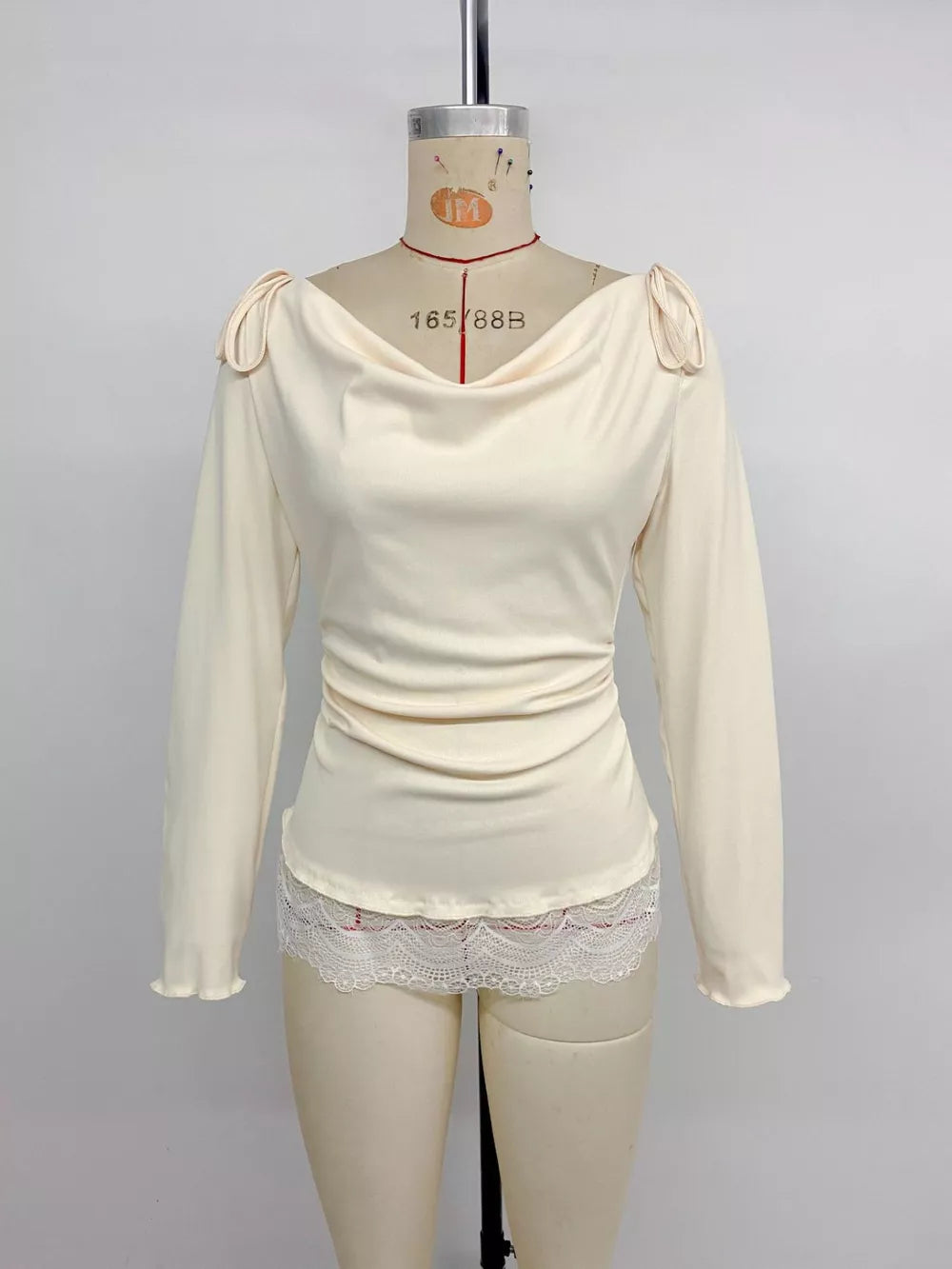 Lace Trim Long Sleeve T-shirt, fabric detail