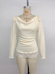 Lace Trim Long Sleeve T-shirt, fabric detail
