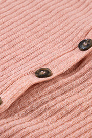 Dusty pink ribbed knit henley top with button detail