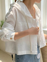 Striped Hooded Shirt With Drawstring, fit detail