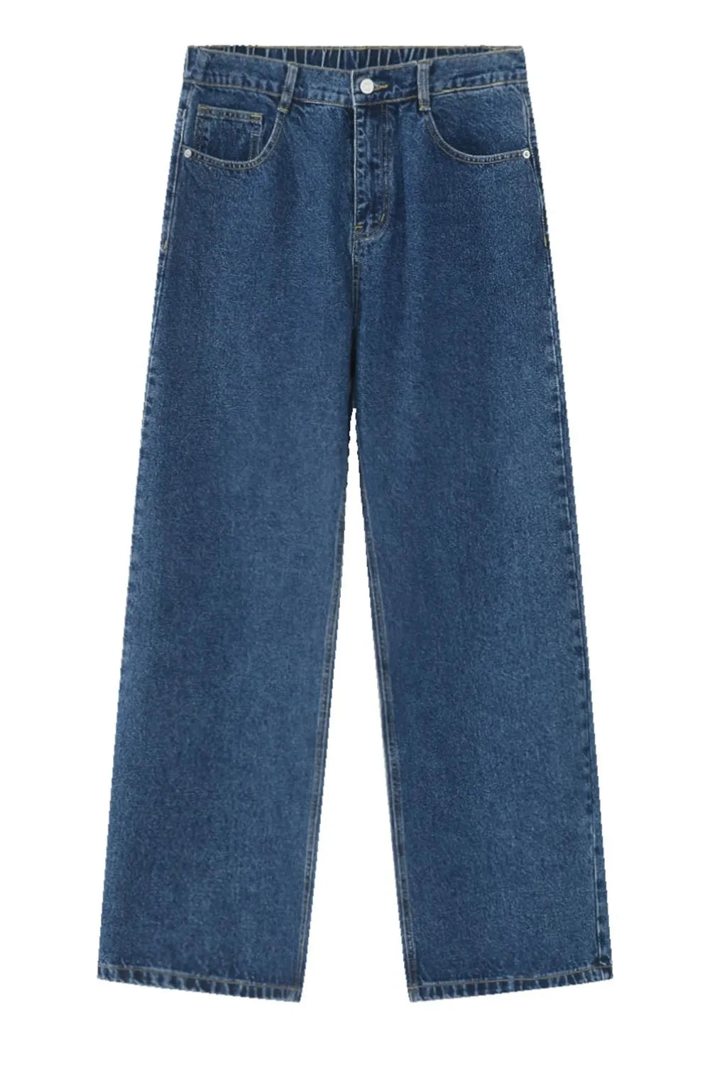 Light blue denim wide-leg jeans with a relaxed fit and modern style.