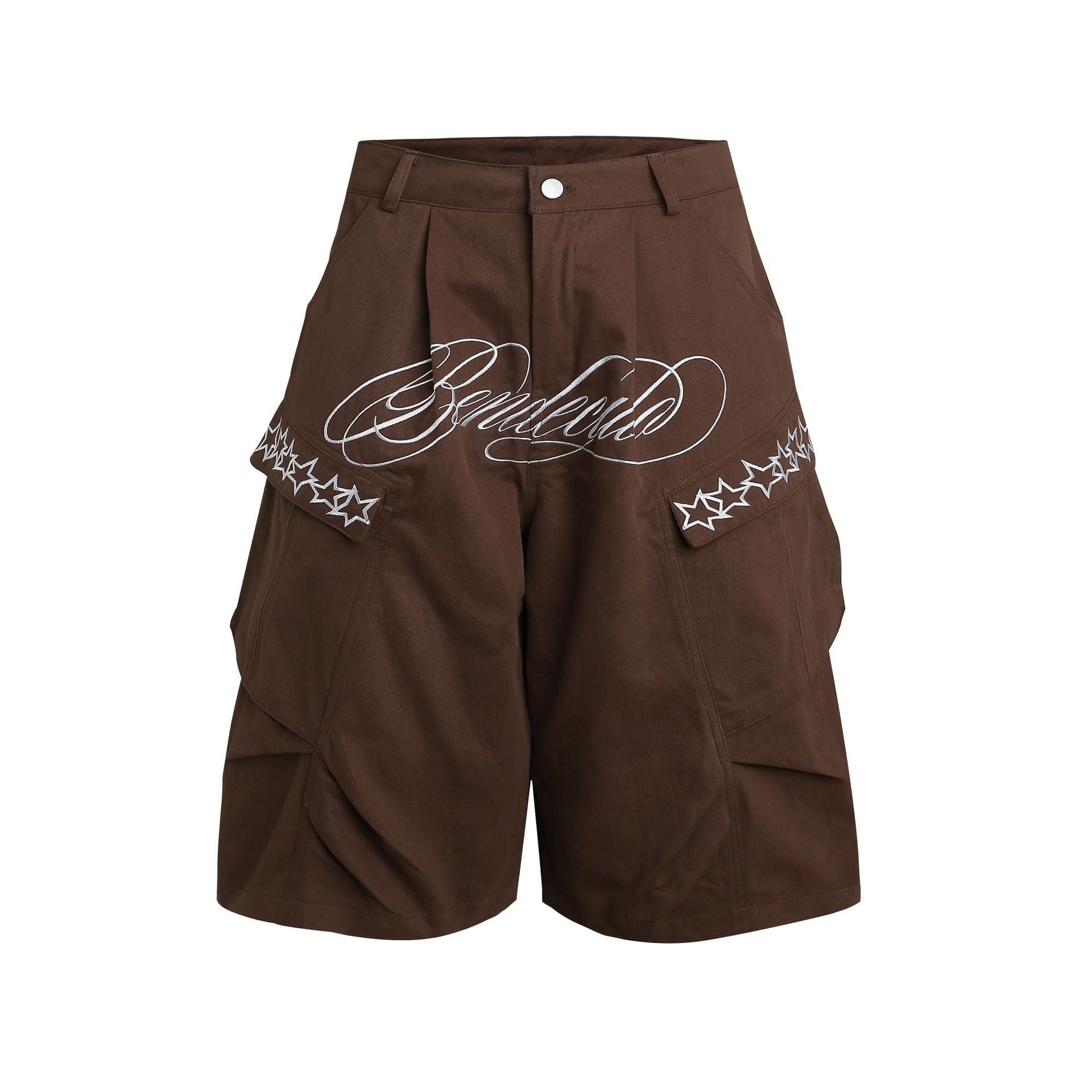 Men's Embroidered Cargo Capris in Brown, editorial view