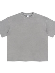 Gray boxy tee with raw hem and relaxed fit